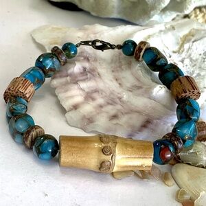 Blue Copper Boulder & Bamboo Beaded Bracelet
